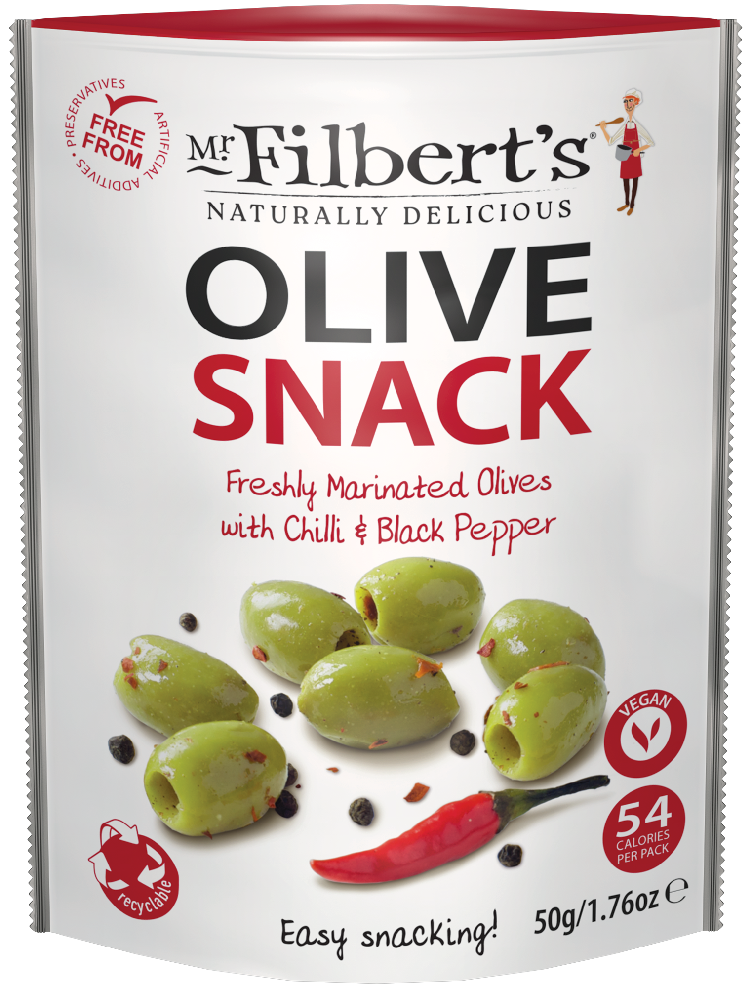 FILBERT'S MIXED OLIVES CHILLI & BLACK PEPPER 12 X 50G